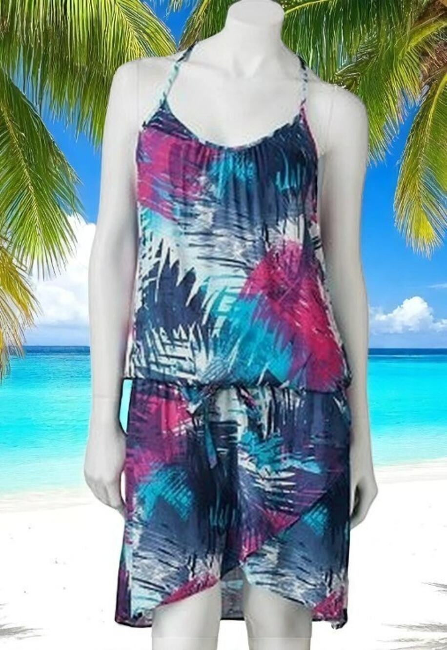 HangTen Asymmetric Y2K Tropical Dress Beach Swim Cover String Belt Surf Vacation
